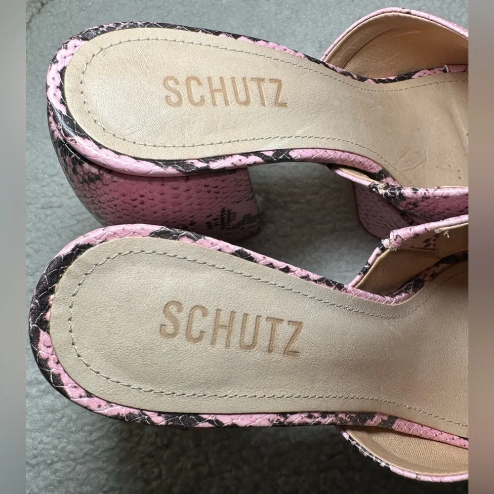 SCHUTZ Aretha snake print chunky stacked high heel platform pink black grey gray